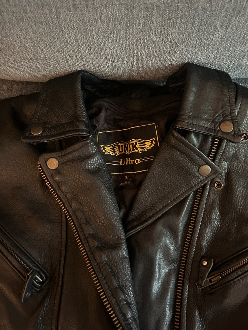 Unik Black Leather Biker Jacket - Picture 2 of 7